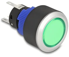 Delock Drucktaster zum Einbau 22 mm 5 x Lötanschluss Taster flach Kunststoff LED grün