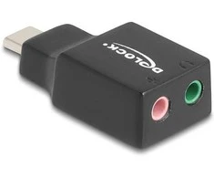 Delock Externe USB Garso plokštė mit USB Type-C™ Stecker auf 2 x 3,5 mm Klinkenbuchse Plug &amp; Play Audio Adapteris juodas