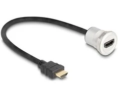 Delock HDMI Einbaubuchse 8K 60 Hz mit Kabelpeitsche Stecker 30 cm Aliuminio