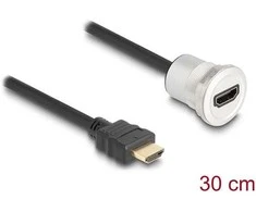 Delock HDMI Einbaubuchse 8K 60 Hz mit Kabelpeitsche Stecker 30 cm Aliuminio