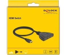 DELOCK HDMI Switch 3 x HDMI in zu 1 x HDMI out 8K 60 Hz mit integriertem Kabelis 60cm