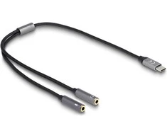 USB adapteris Delock ausinių adapteris USB Type-C™ Wtyk DAC 24 bitų / 96 kHz didelės raiškos su 2 x 3,5 mm 3 kontaktų lizdu (66616)