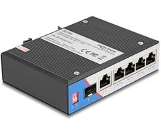Delock Industrie Gigabit Ethernet Switch 4 Port PoE 1 Port RJ45 1 Port SFP für Hutschiene