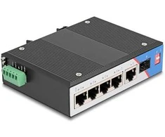 Delock Industrie Gigabit Ethernet Switch 4 Port PoE 1 Port RJ45 1 Port SFP für Hutschiene