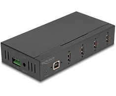 Delock Industrie Hub 4 x USB 2.0 Typ-A mit 15 kV ESD Schutz und Hutschienenbefestigung