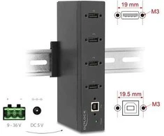 Delock Industrie Hub 4 x USB 2.0 Typ-A mit 15 kV ESD Schutz und Hutschienenbefestigung