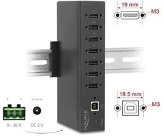 Delock Industrie Hub 7 x USB 2.0 Typ-A mit 15 kV ESD Schutz und Hutschienenbefestigung