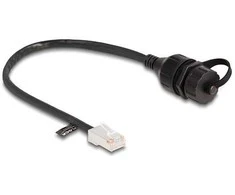 Delock Kabelis RJ45 Stecker zu RJ45 Buchse zum Einbau mit Verschlusskappe Cat.5e FTP IP68 staub- und wasserdicht 25 cm juodas