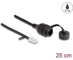 Delock Kabelis RJ45 Stecker zu RJ45 Buchse zum Einbau mit Verschlusskappe Cat.5e FTP IP68 staub- und wasserdicht 25 cm juodas