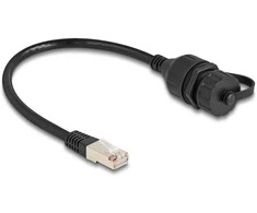 Delock Kabelis RJ50 Stecker zu RJ50 Buchse zum Einbau mit Verschlusskappe IP67 staub- und wasserdicht 20 cm