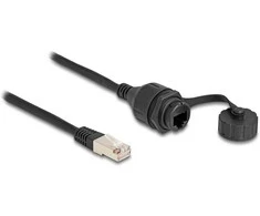 Delock Kabelis RJ50 Stecker zu RJ50 Buchse zum Einbau mit Verschlusskappe IP67 staub- und wasserdicht 20 cm