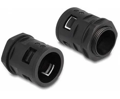 Delock Kabelschutzschlauch 2 m x 28,5 mm mit 2 x PG21 Schlauchverschraubung Set juodas
