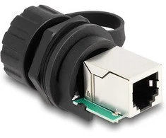 Delock Kabelverbinder RJ12 Buchse zu RJ12 Buchse zum Einbau mit Verschlusskappe IP68 staub- und wasserdicht juodas