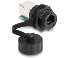 Delock Kabelverbinder RJ12 Buchse zu RJ12 Buchse zum Einbau mit Verschlusskappe IP68 staub- und wasserdicht juodas