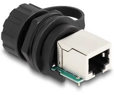 Delock Kabelverbinder RJ50 Buchse zu RJ50 Buchse zum Einbau mit Verschlusskappe IP68 staub- und wasserdicht juodas