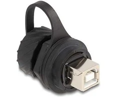 Delock Kabelverbinder USB 2.0 Typ-B Buchse zu Buchse zum Einbau mit Bajonett-Verschlusskappe IP68 staub- und wasserdicht juodas