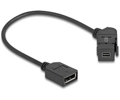 Delock Keystone Modul Mini DisplayPort Einbaubuchse zu DisplayPort Buchse 45° gewinkelt mit 30 cm Kabelis 8K 30 Hz juodas