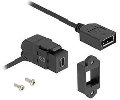 Delock Keystone Modul Mini DisplayPort Einbaubuchse zu DisplayPort Buchse 45° gewinkelt mit 30 cm Kabelis 8K 30 Hz juodas