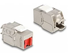 Delock Keystone Modul RJ45 Buchse zu LSA Cat.6A werkzeugfrei mit roter Staubschutzkappe
