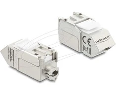 Delock Keystone Modul RJ45 Buchse zu LSA Cat.6A 45° gewinkelte Buchse geschirmt 90° Kabelführung werkzeugfrei Metall