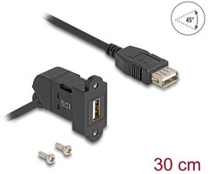 Delock Keystone Modul USB 2.0 Typ-A Einbaubuchse 45° gewinkelt zu Typ-A Buchse mit 30 cm Kabelis juodas