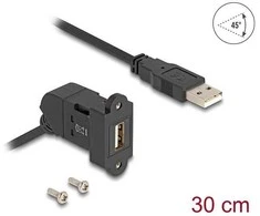 Delock Keystone Modul USB 2.0 Typ-A Einbaubuchse 45° gewinkelt zu Typ-A Stecker mit 30 cm Kabelis juodas