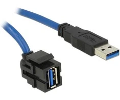 Delock Keystone Modul USB 5 Gbps Typ-A Buchse 250° zu Typ-A Stecker mit 1,5 m Kabelis juodas