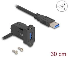 Delock Keystone Modul USB 5 Gbps Typ-A Einbaubuchse 45° gewinkelt zu Typ-A Stecker mit 30 cm Kabelis juodas