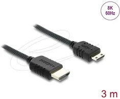 Delock Koaxiales High Speed HDMI Kabelis HDMI Stecker zu Mini HDMI Stecker 8K 60 Hz mit Geflechtmantel 3 m