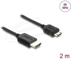 Delock Koaxiales High Speed HDMI Kabelis HDMI Stecker zu Mini HDMI Stecker 8K 60 Hz mit Geflechtmantel 2 m