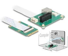 Delock Konverter Mini PCIe Stecker zu PCI Express x1 Slot mit flexiblem Kabelis und USB Port