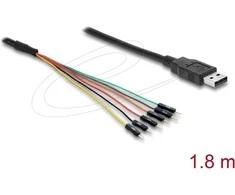 Delock Konverter USB 2.0 Typ-A zu UART TTL (5 V) Schnittstelle mit 6 x Pfostenstecker TX/RX/CTS/RTS und 5 V Ausgangsspannung 1,8 m