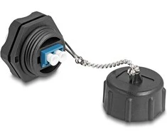 Delock LWL Einbaubuchse LC Duplex zu LC Duplex mit Verschlusskappe Singlemode IP68 staub- und wasserdicht