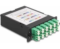 Delock LWL HD (High Density) Kassette MPO Stecker zu 12 x LC Duplex Buchse, 24 Fasern, Singlemode, Polarität A, 9/125 µm
