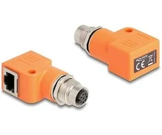 Delock M12 Adapteris A-kodiert 8 Pin Buchse zu RJ45 Buchse Cat.5e mit Befestigungsloch 90° gewinkelt oranžinis