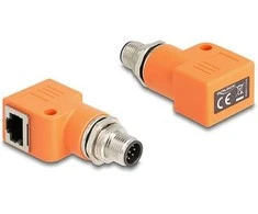 Delock M12 Adapteris A-kodiert 8 Pin Stecker zu RJ45 Buchse Cat.5e mit Befestigungsloch 90° gewinkelt oranžinis