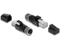 Delock M12 Adapteris D-kodiert 4 Pin Buchse zu RJ45 Stecker juodas