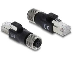 Delock M12 Adapteris D-kodiert 4 Pin Buchse zu RJ45 Stecker juodas
