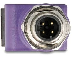 Delock M12 Adapteris D-kodiert 4 Pin Stecker zu RJ45 Buchse Cat.5e mit Befestigungsloch 90° gewinkelt violett