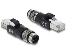 Delock M12 Adapteris D-kodiert 4 Pin Stecker zu RJ45 Stecker juodas