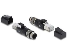 Delock M12 Adapteris D-kodiert 4 Pin Stecker zu RJ45 Stecker juodas