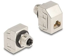 Delock M12 Adapteris X-kodiert 8 Pin Buchse zu RJ45 Buchse Cat.6A STP Metall