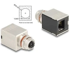 Delock M12 Adapteris X-kodiert 8 Pin Buchse zu RJ45 Buchse Cat.6A STP geschirmt gerade