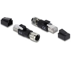 Delock M12 Adapteris X-kodiert 8 Pin Buchse zu RJ45 Stecker juodas