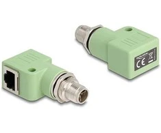 Delock M12 Adapteris X-kodiert 8 Pin Stecker zu RJ45 Buchse Cat.5e mit Befestigungsloch 90° gewinkelt grün