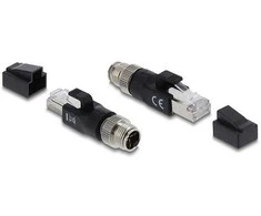 Delock M12 Adapteris X-kodiert 8 Pin Stecker zu RJ45 Stecker juodas