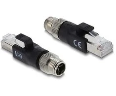 Delock M12 Adapteris X-kodiert 8 Pin Stecker zu RJ45 Stecker juodas