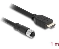 Delock M12 Kabelis A-kodiert 17 Pin Buchse zu HDMI Stecker 1 m juodas