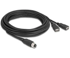 Delock M12 Kabelis A-kodiert 8 Pin Buchse zu 2 x USB 2.0 Typ-A Buchse 5 m juodas