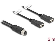 Delock M12 Kabelis A-kodiert 8 Pin Buchse zu 2 x USB 2.0 Typ-A Buchse 2 m juodas